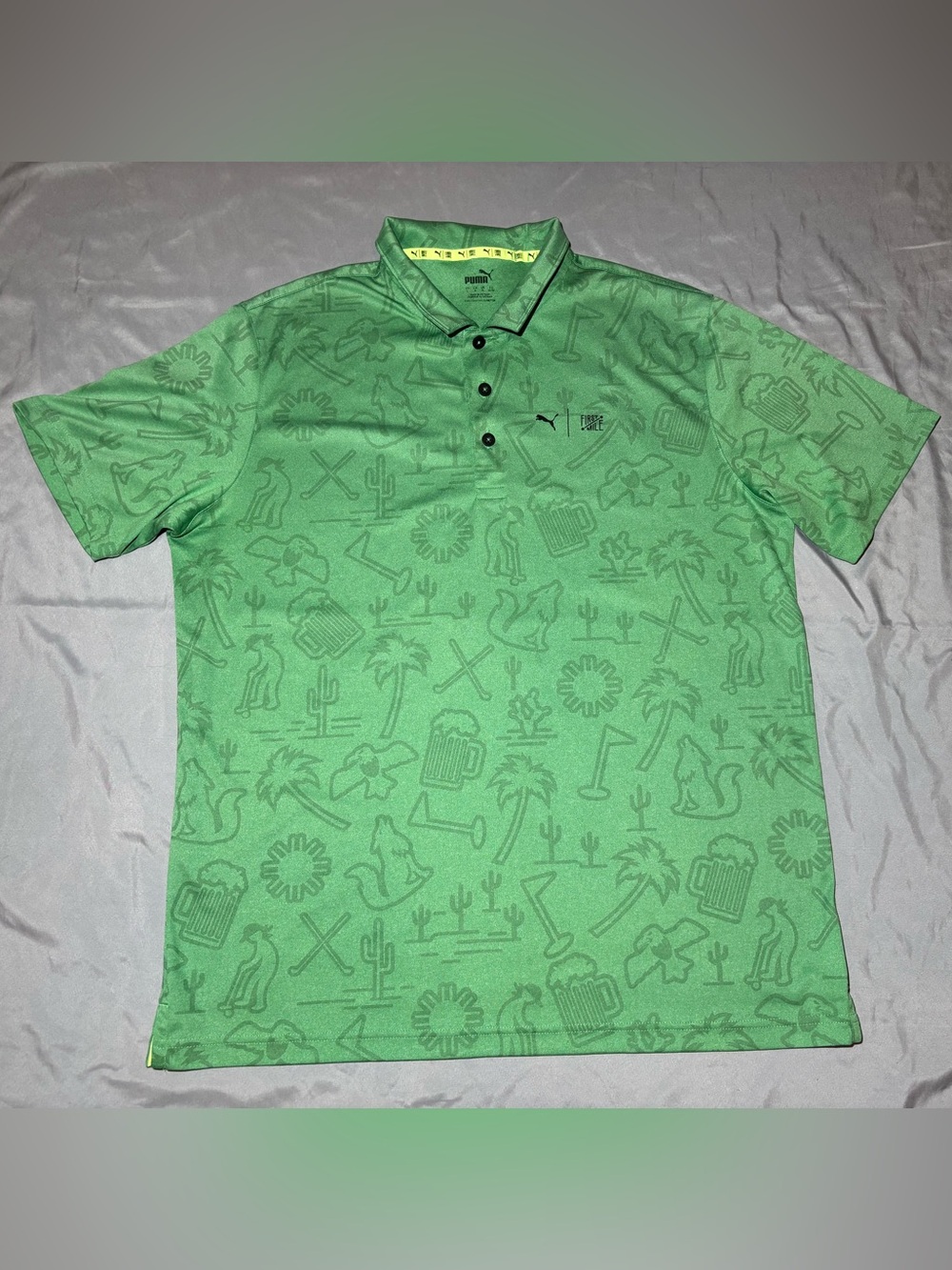 Puma First Mile Flash Green Polo Shirt, Short Sleeve, Men’s Size L